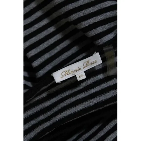 Minnie Rose Womens Cotton Long Sleeve Striped T shirt Gray Black Size XS - Picture 4 of 6